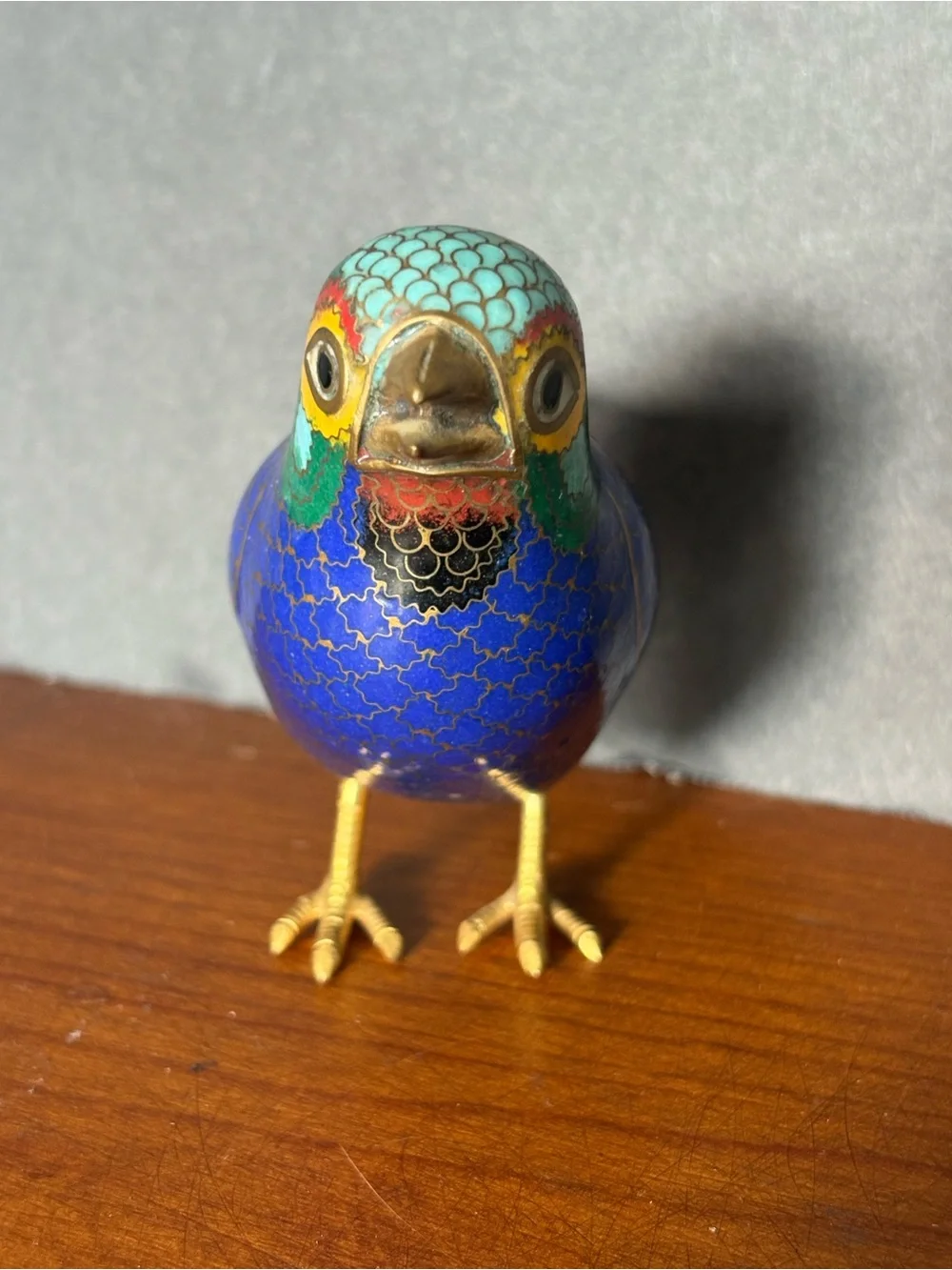 Blue Multicolor Chinese Cloisonné Bird Figurine - Decorative Chinoiserie Piece